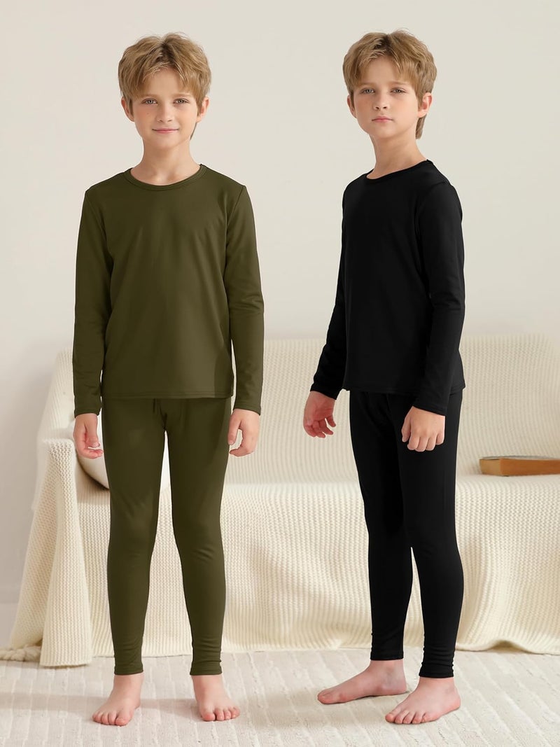 VZV Store 2 Set Thermal Underwear for Kids, Boys Long Sleeve Underwear Fleece Lined Base Layer Thermals Top and Bottom Set - Image 5